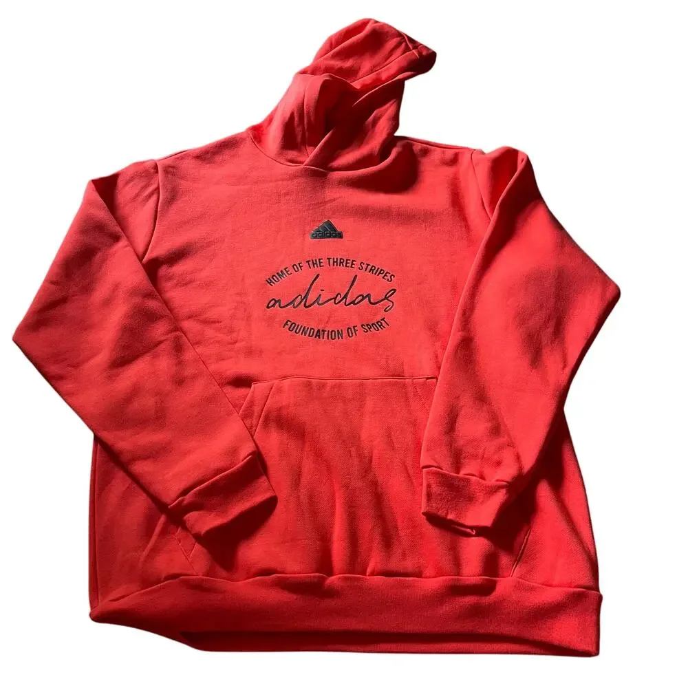 Adidas Mens L‎ Long Sleeve Hoodie Bright Red Fleece Sporty Athleisure